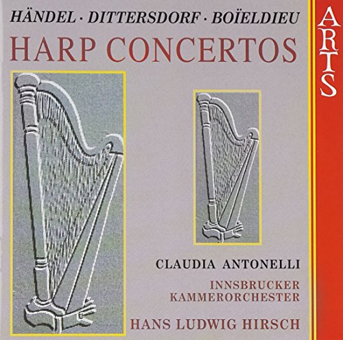 CD cover for Handel’s Harp Concertos featuring two harp illustrations.