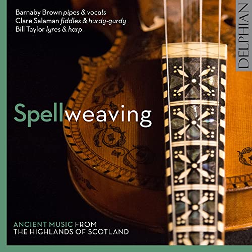 CD cover featuring a detailed close-up of a hurdy-gurdy and text “Spellweaving”.
