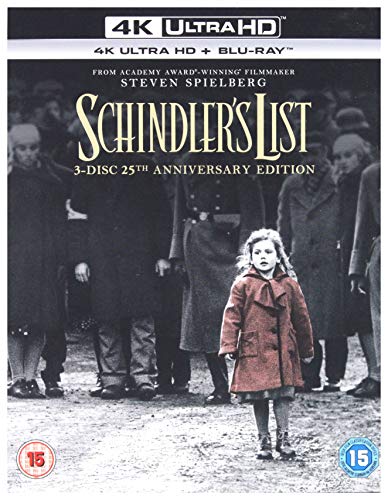 Schindler's List 25th Anniversary Edition Blu-ray cover featuring a girl in a red coat.