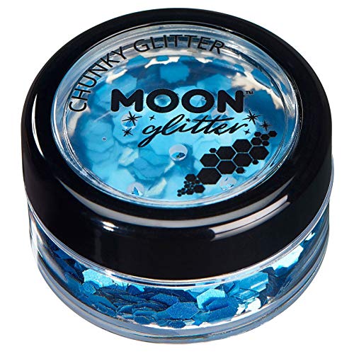 Chunky Holographic Glitter by Moon Glitter - Blue - Cosmetic Festival Makeup Glitter for Face, Body, Nails, Hair, Lips - 3g