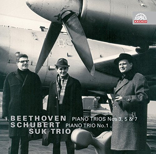 CD cover: Suk Trio with a vintage airplane in the background.
