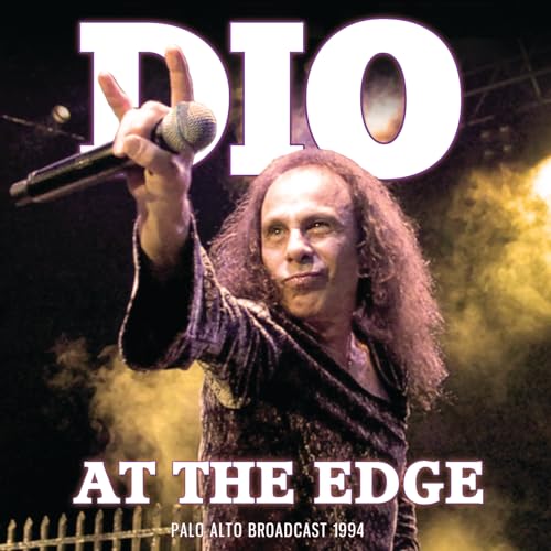 Ronnie James Dio singing into a microphone on album cover.