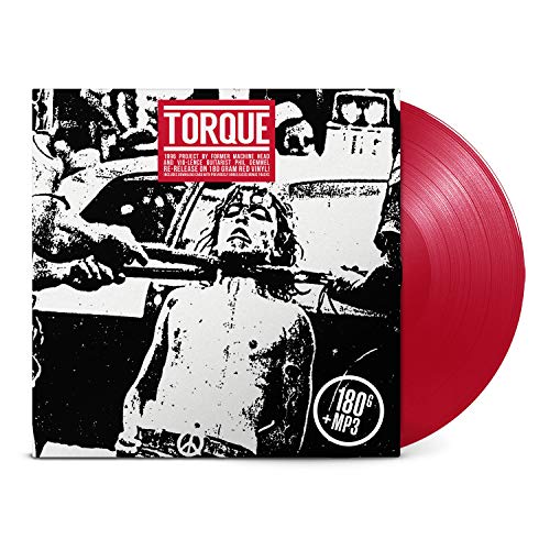 Red vinyl record with black and white cover art of a musician.