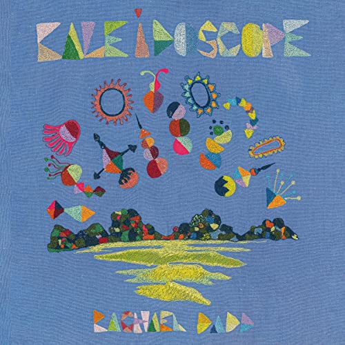 Kaleidoscope" CD cover with colorful embroidered shapes on a blue background.