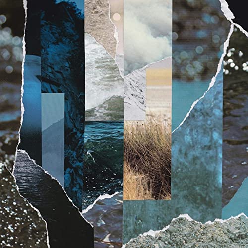 Collage of fragmented landscape photos in cool blue and brown tones.
