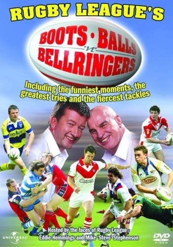 DVD cover for “Rugby League: Boots, Balls And Bellringers” featuring players.