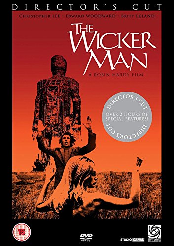 The Wicker Man" DVD cover: a large wicker figure looms over people in a field.