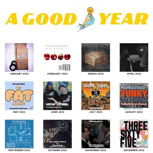 Collage of twelve album covers by The Good People, released monthly in 2022.