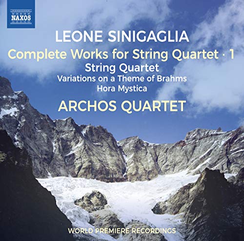 CD cover for Sinigaglia string quartets with mountain backdrop.
