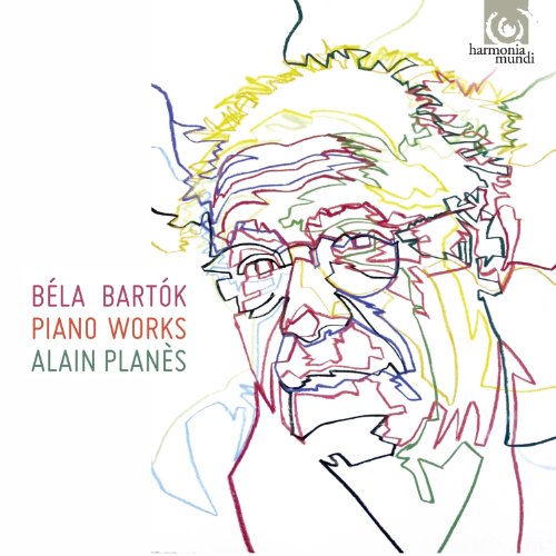 CD cover: colorful line drawing portrait of composer Béla Bartók.