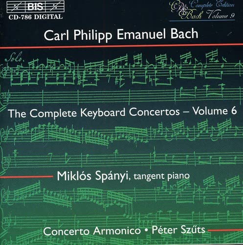CD cover for C.P.E. Bach keyboard concertos with green musical notation.