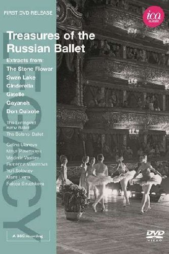 DVD cover for “Treasures of the Russian Ballet” featuring dancers and theatre.