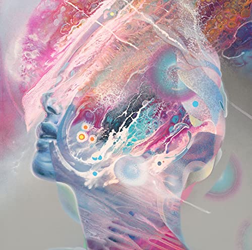 Abstract portrait of a face with colorful, swirling paint textures.