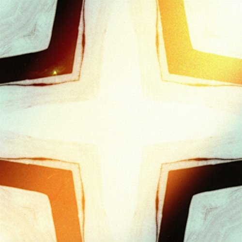 Abstract geometric design in white, black, and orange tones.