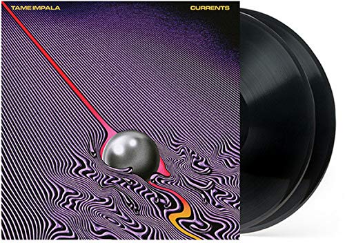Tame Impala “Currents” vinyl record with purple and red abstract cover art.