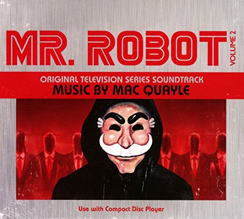 “Mr. Robot” soundtrack CD cover featuring a hooded figure wearing a Guy Fawkes mask.