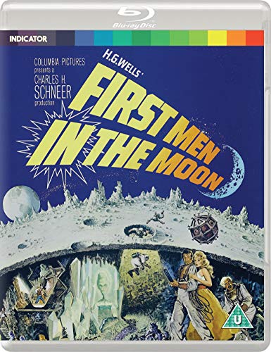 First Men in the Moon" Blu-ray cover with lunar landscape and figures.