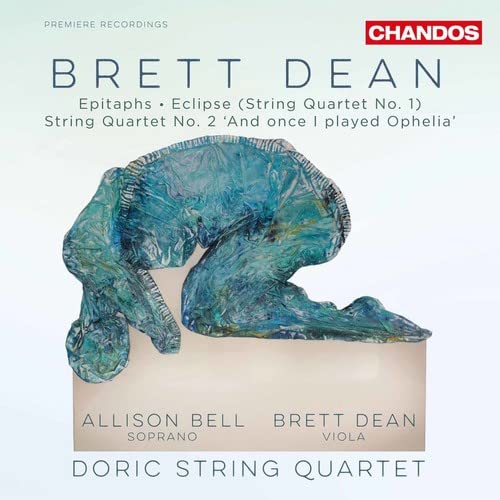 CD cover for Brett Dean’s “Epitaphs” featuring abstract blue sculpture.