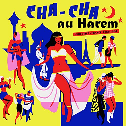 Yellow CD cover with stylized dancers, architecture, and text "Cha-Cha Au Harem".