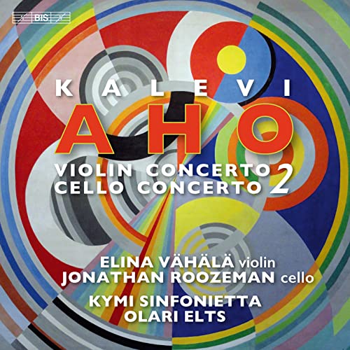 CD cover with colorful abstract design, text naming composers and performers.