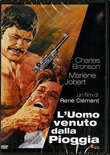 DVD cover for “Uomo Venuto Dalla Pioggia” featuring a man with a gun and a woman.