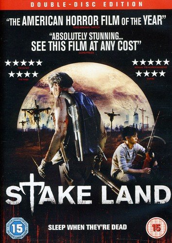 DVD cover for horror film "Stake Land" with figures and a moon.