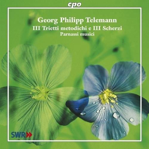 CD cover for Telemann’s “III Trietti” featuring blue and green flowers.