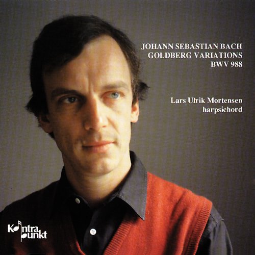 CD cover featuring portrait of pianist Lars Ulrik Mortensen, dark background.