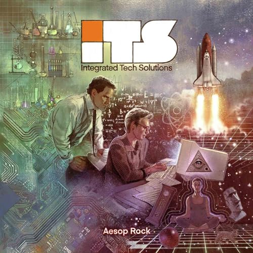Album cover for Aesop Rock’s “Integrated Tech Solutions” featuring science and technology imagery.