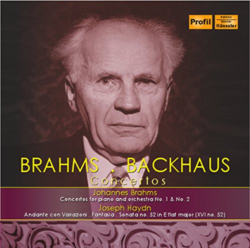 CD cover featuring a portrait of pianist Wilhelm Backhaus, with text "Brahms Backhaus".