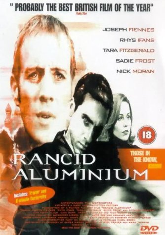 DVD cover for "Rancid Aluminium" featuring three distressed actors.