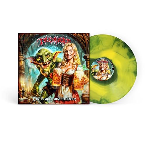 Tankard album cover and green marbled vinyl record displayed together.