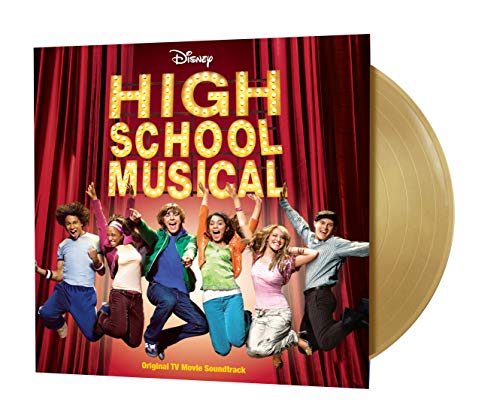 High School Musical" vinyl record with cast jumping on red curtain.
