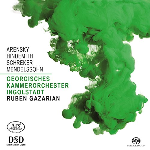 CD cover with green ink-splatter design and composer names listed.