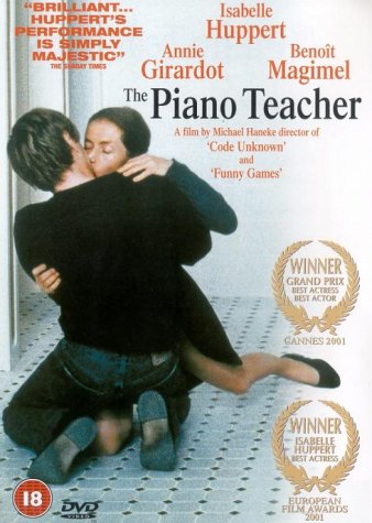 DVD cover for "The Piano Teacher" featuring a couple embracing.