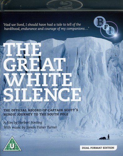 Blu-ray cover for "The Great White Silence" featuring a snowy landscape.