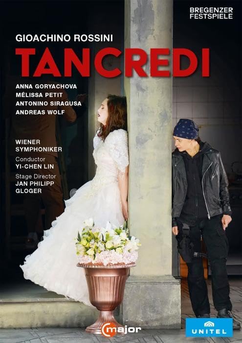 DVD cover for Rossini’s *Tancredi* opera, featuring two performers in costume.