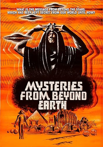 DVD cover for "Mysteries From Beyond Earth" featuring a hooded figure and UFOs.