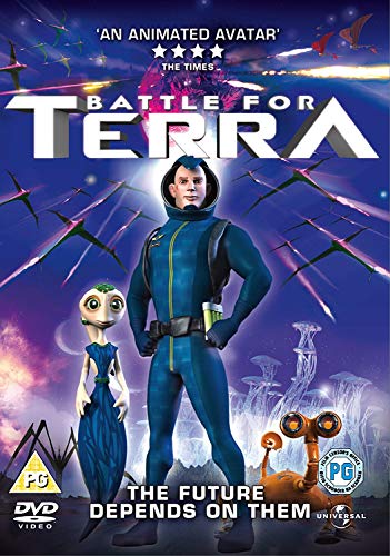 Battle For Terra" DVD cover featuring a human, alien, and robot.