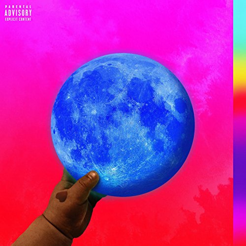CD cover: a hand holding a bright blue moon against a pink sky.