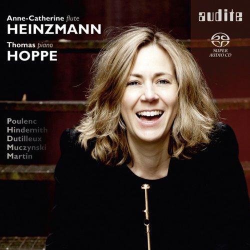CD cover featuring Anne-Catherine Heinzmann, a flutist, smiling at the camera.