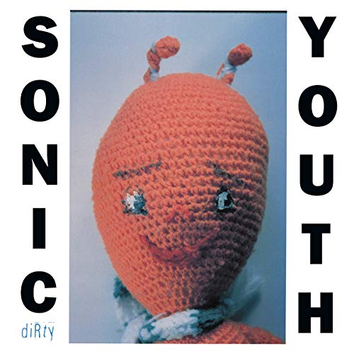 Sonic Youth’s “Dirty” vinyl cover: orange, knitted creature with blue eyes.