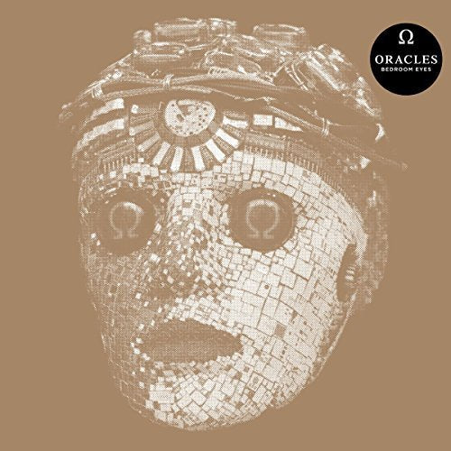 Mosaic-style face with omega symbols, album art for "Oracles - Bedroom Eyes.