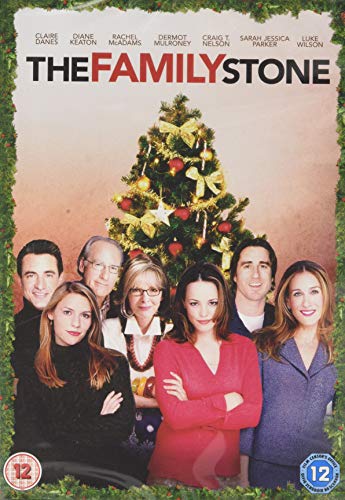 DVD cover for "The Family Stone" featuring a family portrait and Christmas tree.