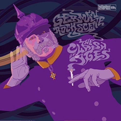Purple album cover with illustrated man smoking a pipe, titled "German Rock Scene".