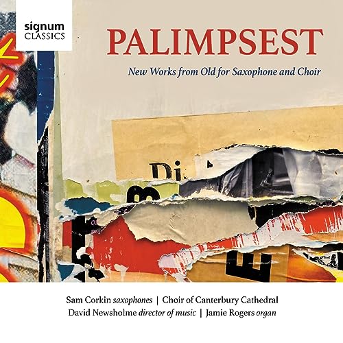 CD cover for "Palimpsest" featuring torn paper collage and text.