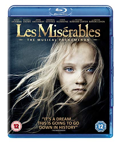 Les Misérables" Blu-ray cover featuring a young girl with sad eyes.