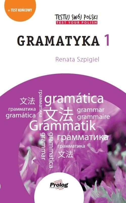 Polish grammar textbook cover with purple floral design and text.
