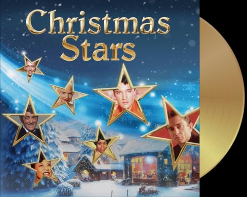 Christmas Stars" vinyl record cover featuring portraits in golden stars over a winter scene.