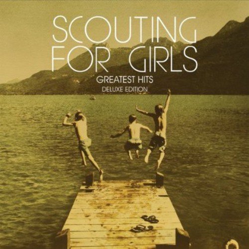 Scouting For Girls “Greatest Hits” CD cover with boys jumping from a dock.
